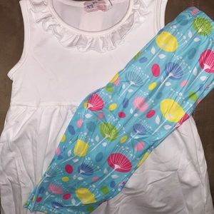 Aqua Blue with Bright Colorful Flowers Capri Set